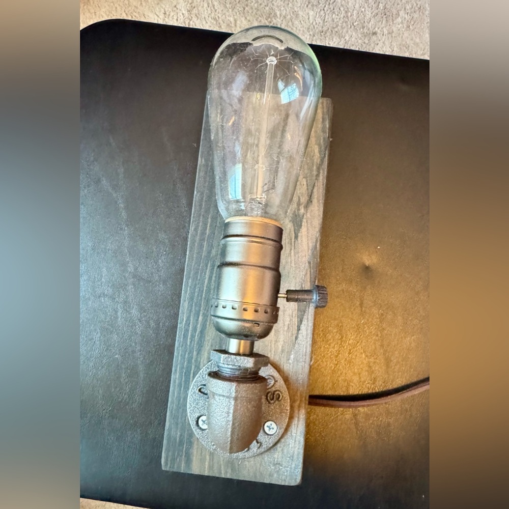Handmade Industrial Pipe Lamp w/ Edison Bulb – Rustic Steampunk Lamp Works Great